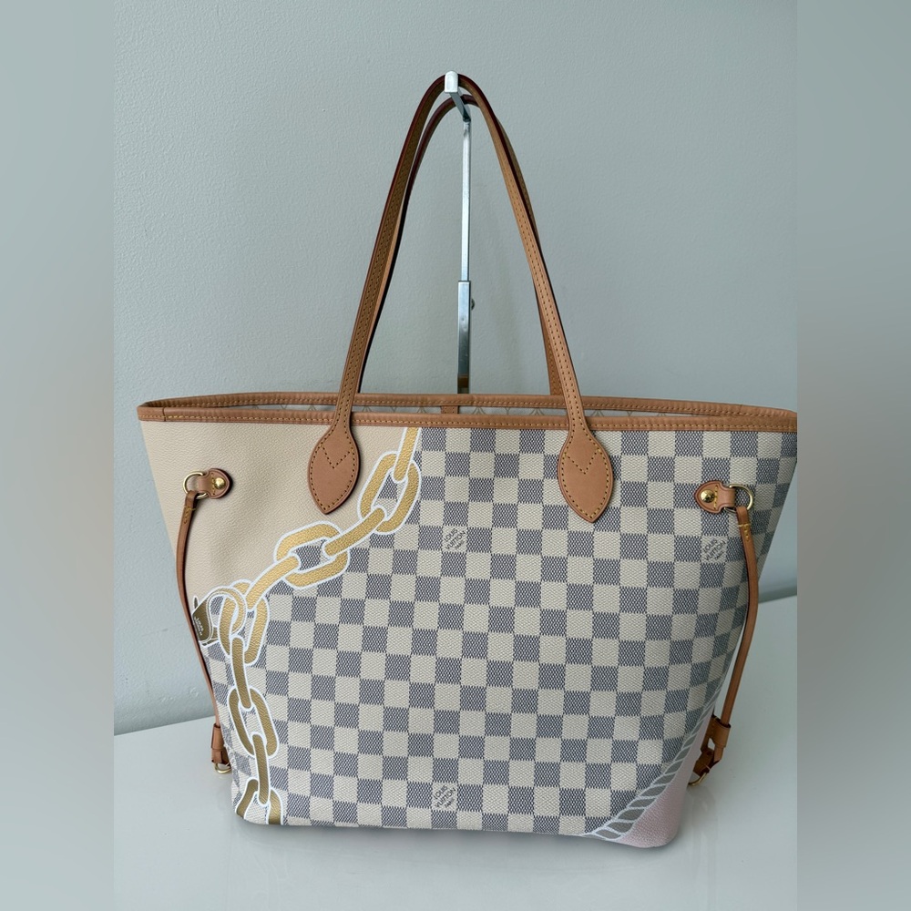 LOUIS VUITTON Damier Azur Nautical Neverfull MM  w/o Pochette Handbag Bag - Picture 5 of 11